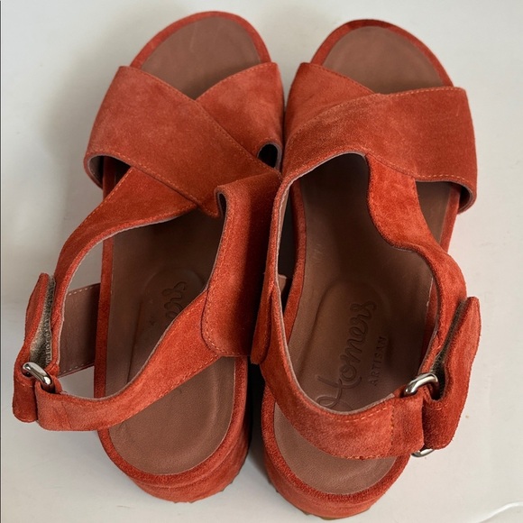 Homers Artisan orange suede platform slingback sandals - Picture 5 of 16
